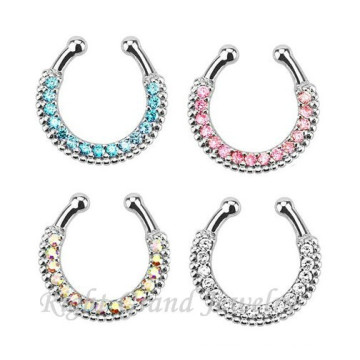 Silver Color Septum Non Piercing Rhinestone Septum Ring Fake